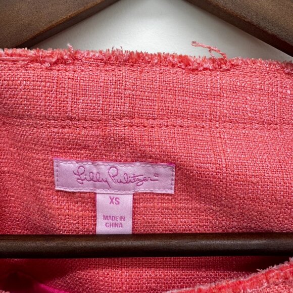 Lilly Pulitzer Pink Coral Tweed Fitted Office Siren Button Blazer Jacket XS - Picture 3 of 8